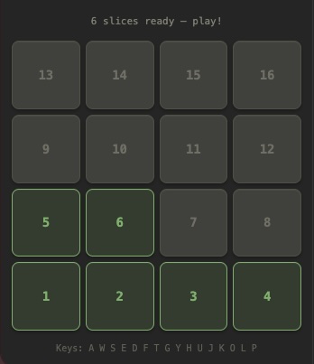 Tab Sampler 16-pad grid with loaded samples