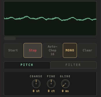Tab Sampler recording view with waveform and controls
