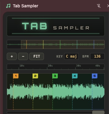 Tab Sampler chop view showing waveform slices